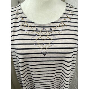 Rose + Olive‎ Women's XL Striped Embellished Top Tee Shirt Casual Blouse